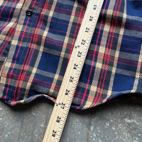 VTG 70s BIG MIKE Vintage Plaid Flannel Shirt Men Made in USA Red Blue Tan L - Picture 7 of 8